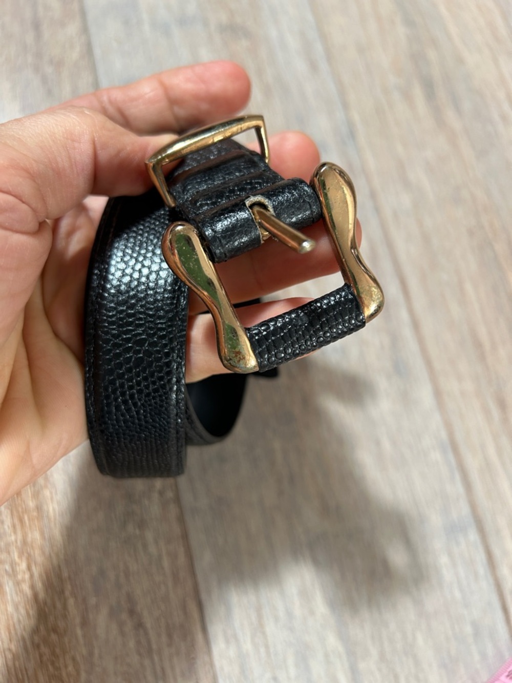 Women's Black Textured Leather Belt with Gold Buckle size small snake skin look
